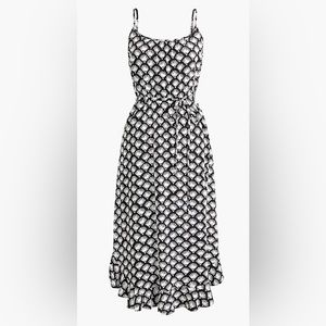J.Crew Women’s Black & White Ruffle Midi Curved Hem Dress Size 8